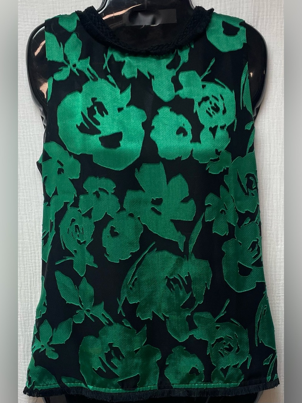 Karl Lagerfeld Green Floral Jacquard Silk Sleeveless Top, Sz: M